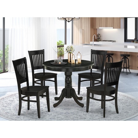 East West Furniture 5 Piece Antique Dining Room Set - Black ANVA5-BLK-W